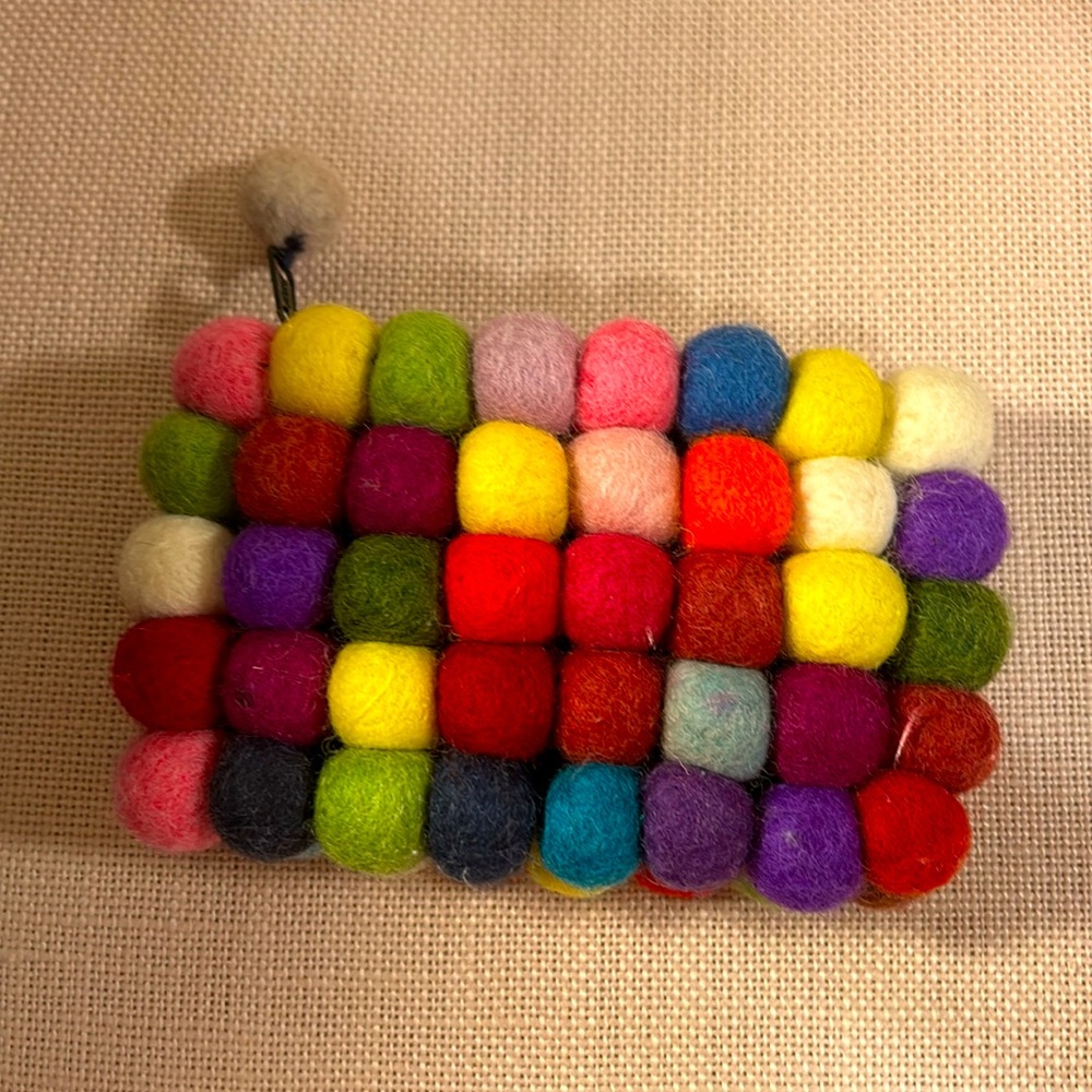 Pom pom rainbow mini clutch